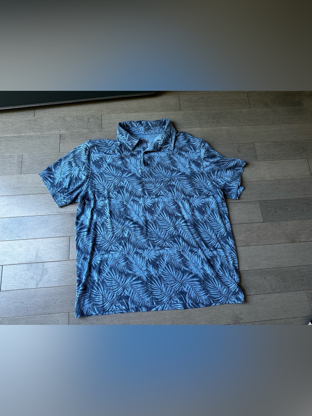 Men’s George Blue Hawaiian Polyester Summer Golf Short Sleeve Polo Large Offic